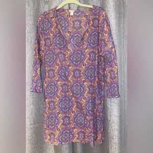 J Crew Long Tunic Top Paisley Multicolored Pink Orange